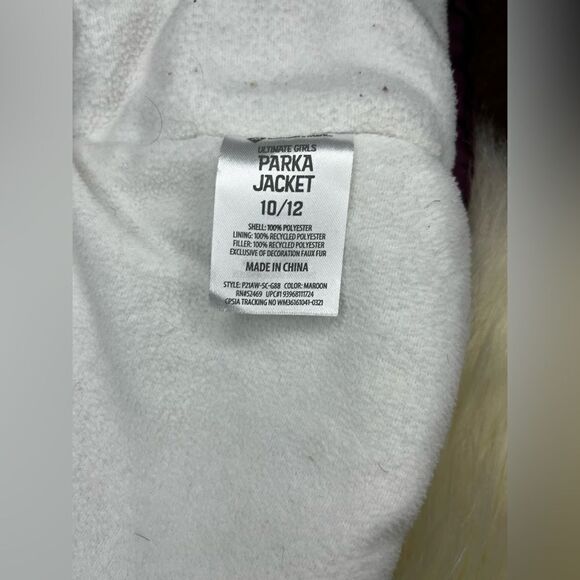 Member's Mark Ultimate Girls Maroon fur lined hooded Parka jacket sz 10/12 - Picture 6 of 14